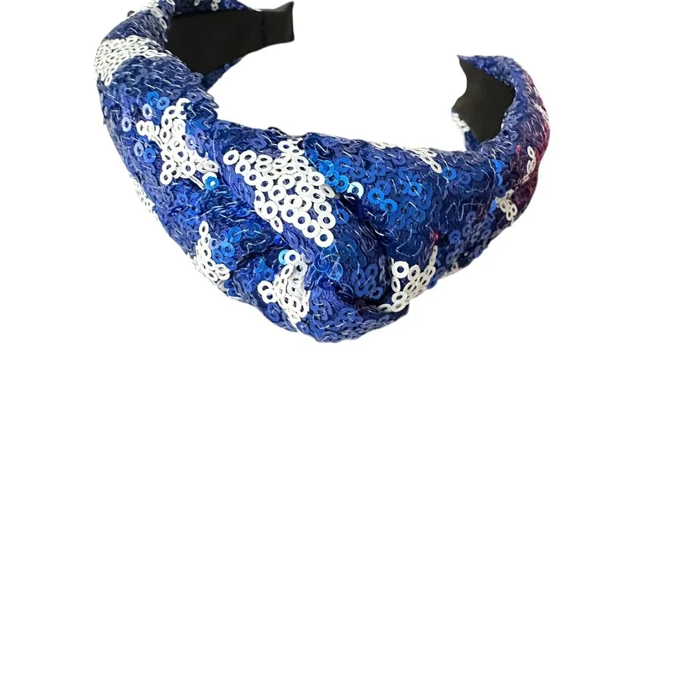 Kids Sequin Knot Headbands‎ Red Blue Star Patriotic Headwear Set